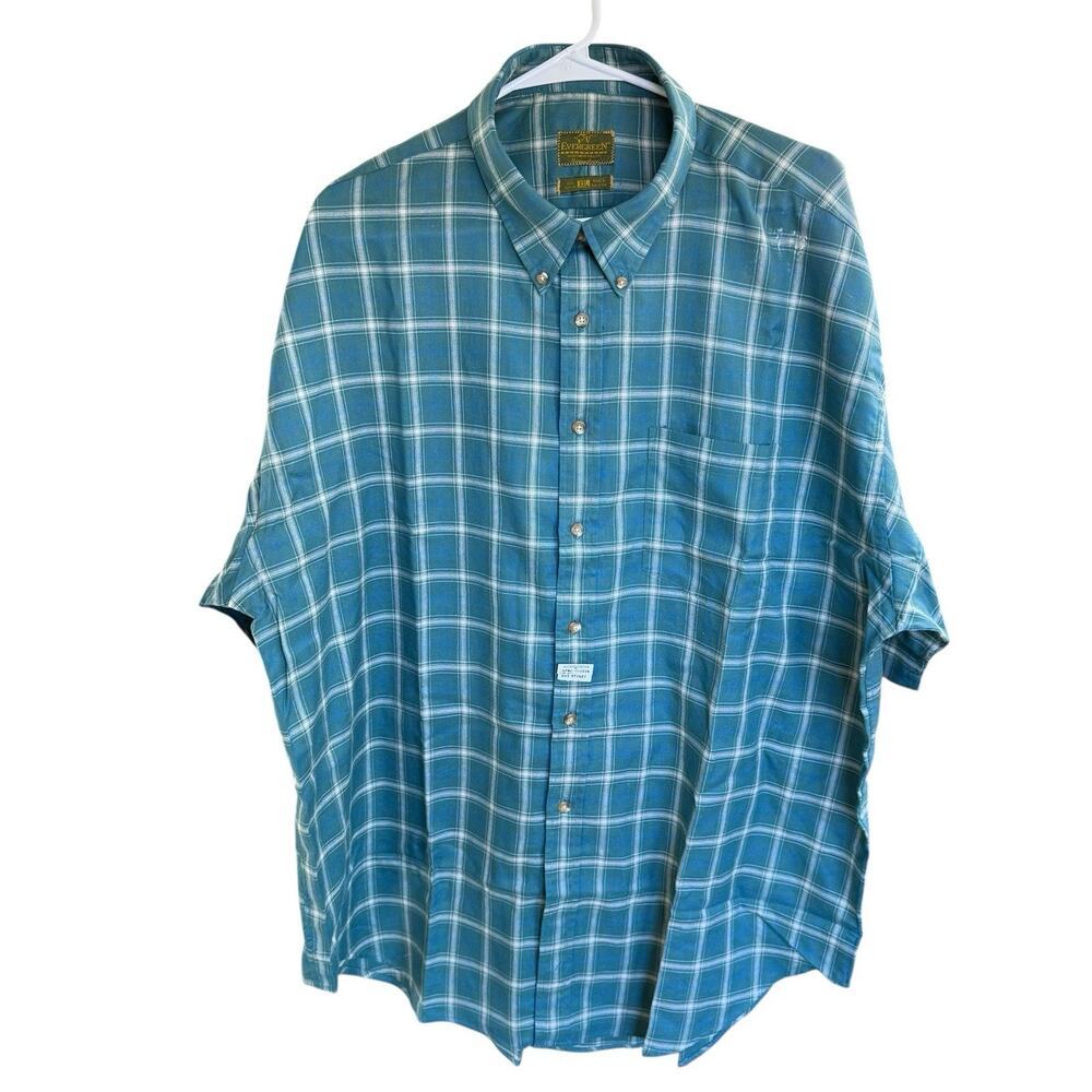 Vtg Evergreen Sportsmen's Full Fit Men's Button Up 2XL XXL Blue Check Preppy NWT